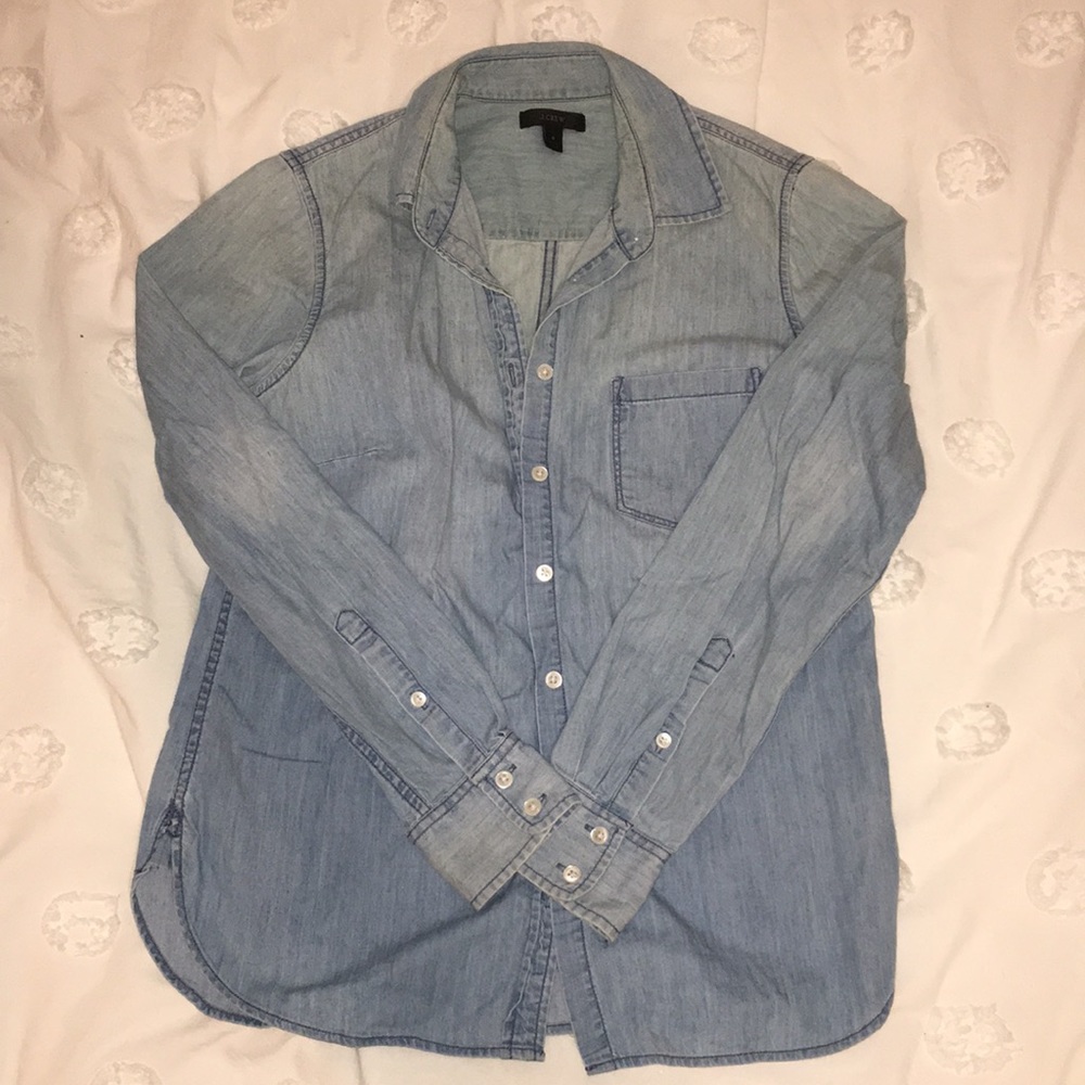 Chambray, button up, long sleeve shirt